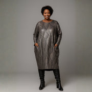 Pewter Metallic Loose Fit Dipped Hem Pocket Dress