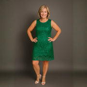 Sequin & Lace Sleeveless Shift Party / Evening Dress