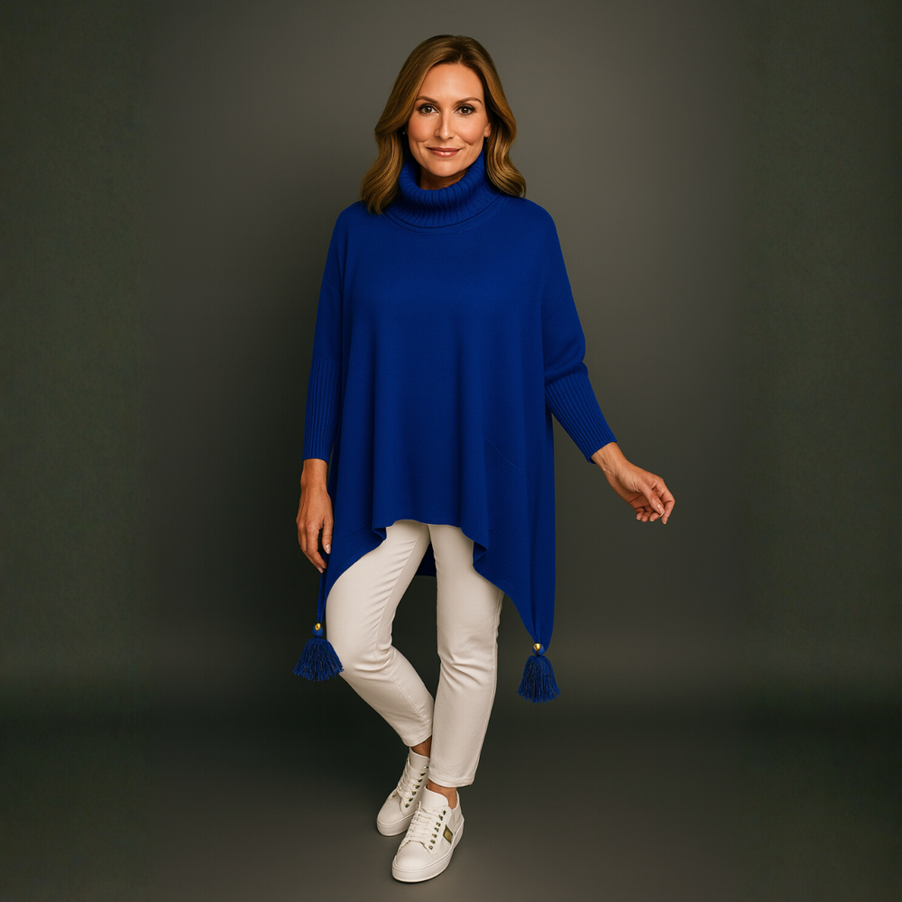 Polo Neck Oversized Jumper with Tassle Detail