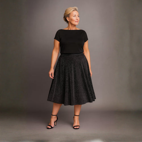 Sparkly Elastic Waist A-Line Swing Skirt