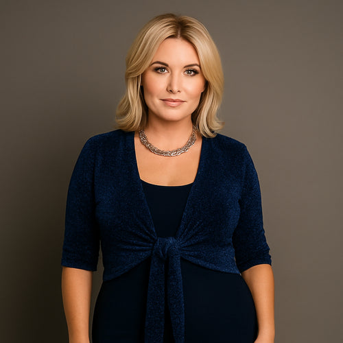 Sparkly 1/2 Sleeve Tie Front Bolero / Shrug