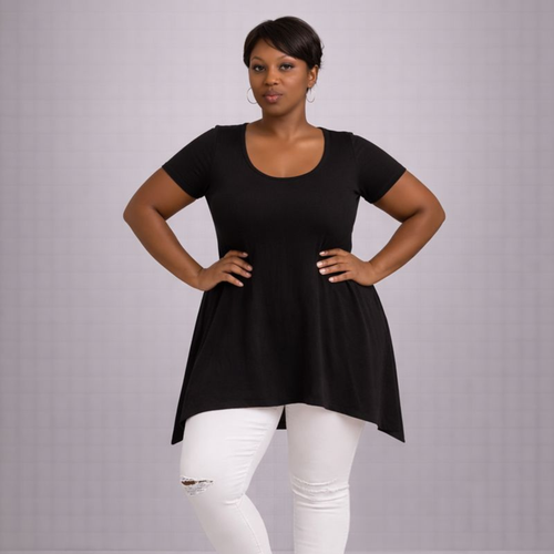 Plain Short Sleeve Hanky Hem Swing Top