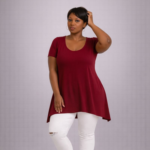 Plain Short Sleeve Hanky Hem Swing Top