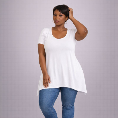 Plain Short Sleeve Hanky Hem Swing Top