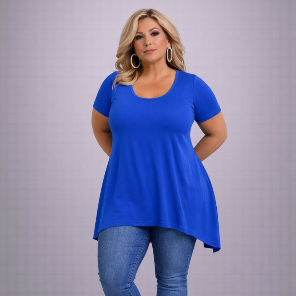 Plain Short Sleeve Hanky Hem Swing Top