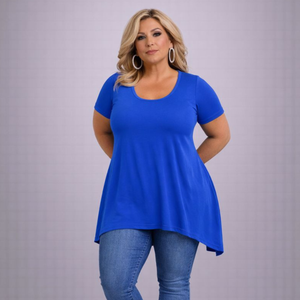 Plain Short Sleeve Hanky Hem Swing Top