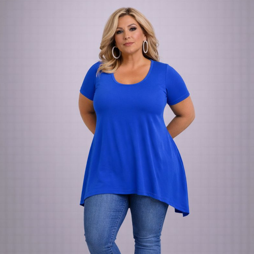 Plain Short Sleeve Hanky Hem Swing Top