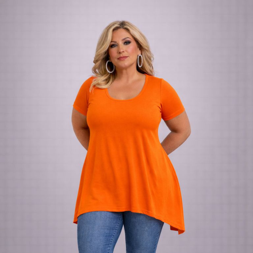 Plain Short Sleeve Hanky Hem Swing Top