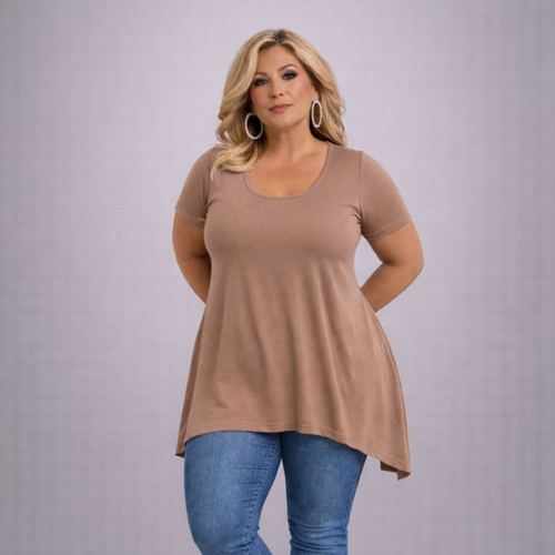 Plain Short Sleeve Hanky Hem Swing Top