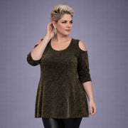 Sparkly 1/2 Sleeve Swing Top with Cold Shoulders