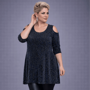 Sparkly 1/2 Sleeve Swing Top with Cold Shoulders