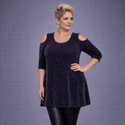 Sparkly 1/2 Sleeve Swing Top with Cold Shoulders