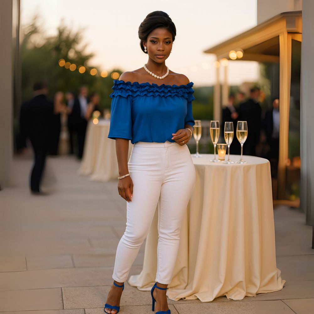 Ruffled Neckline Off Shoulder Blouse