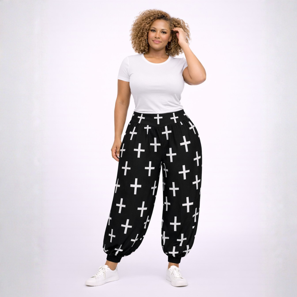 Cross Print Loose Fit Harem Pants