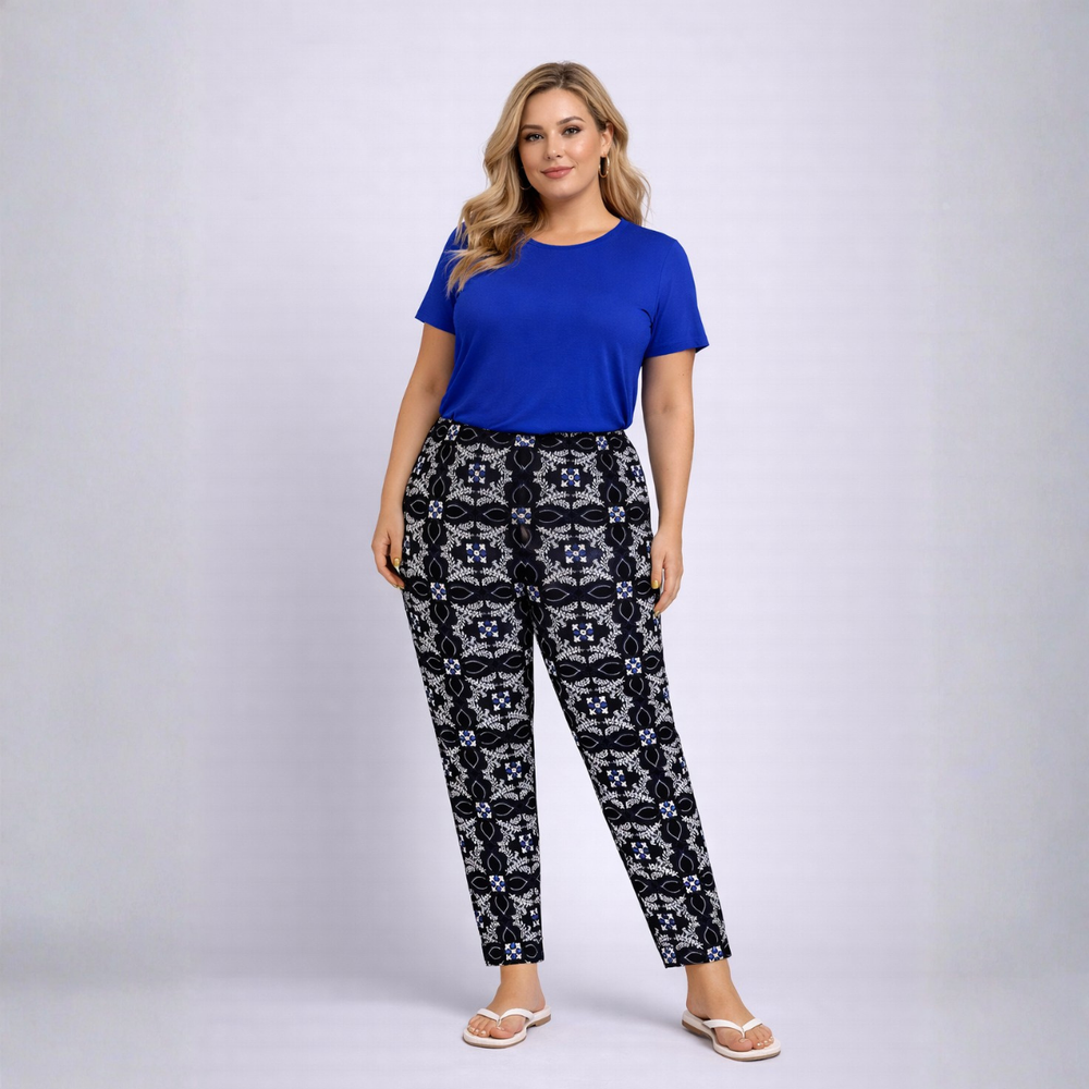 Tile Print Elastic Waist Trousers