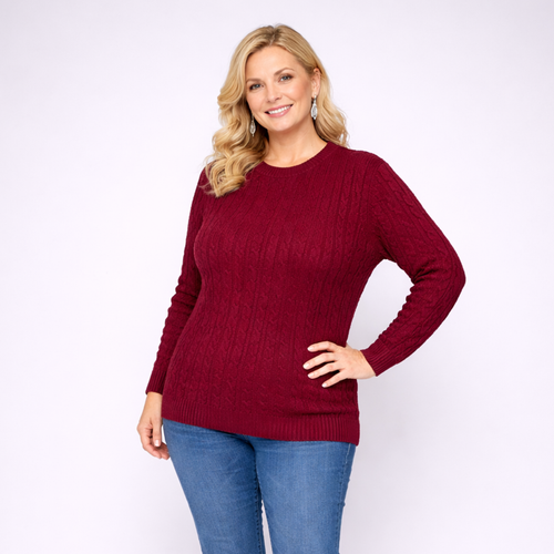 Cable Knit Long Sleeve Round Neck Jumper