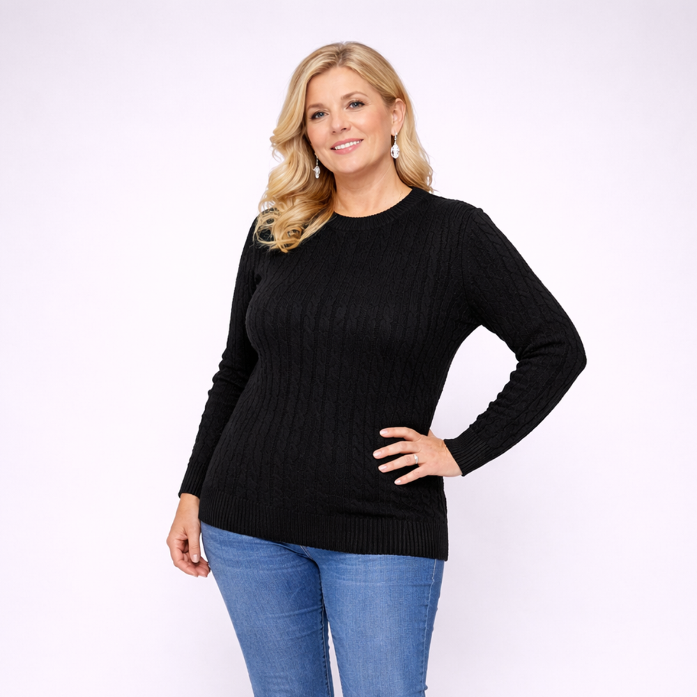 Cable Knit Long Sleeve Round Neck Jumper
