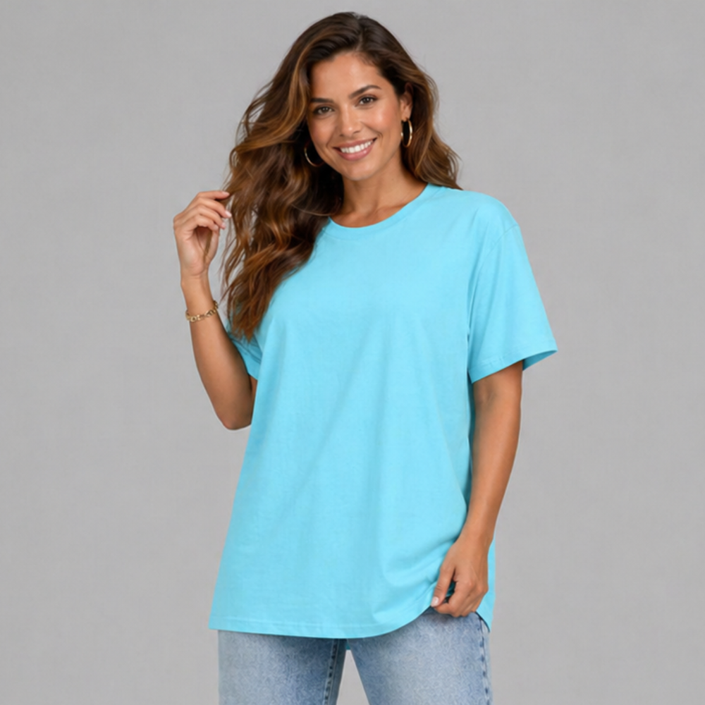 Plain Short Sleeve Long Length Cotton T-Shirt