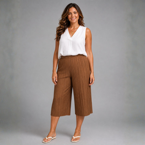 Crinkle Pleated Elastic Waist Culottes / Long Shorts