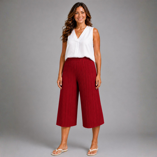 Crinkle Pleated Elastic Waist Culottes / Long Shorts