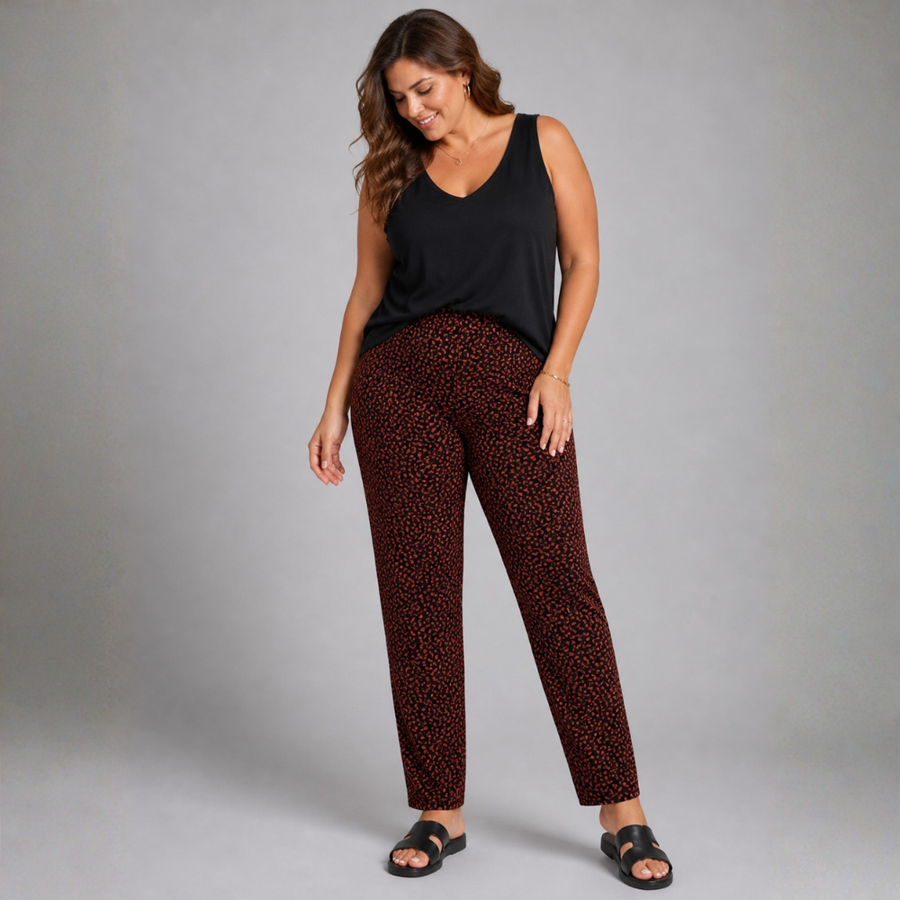 Black Rust Spotty Elastic Waist Trousers