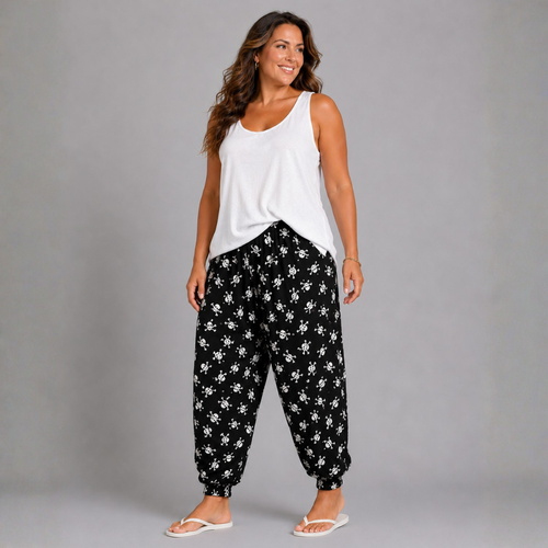 Black White Skull & Crossbones Harem Pants
