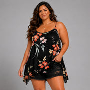 Black Multi Tropical Cami Vest Swing Top