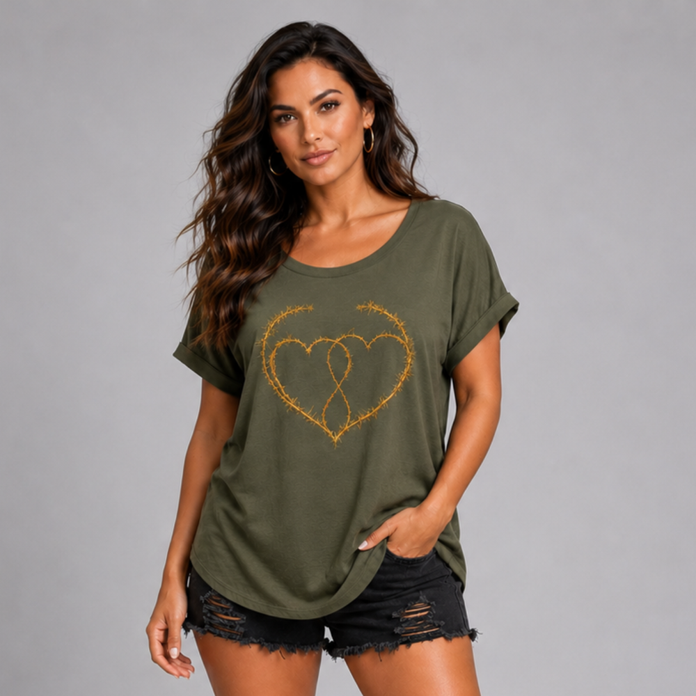 Thorn Hearts Dipped Hem T-Shirt