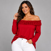 Ruffled Neckline Off Shoulder Long Sleeve Blouse