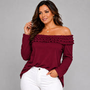 Ruffled Neckline Off Shoulder Long Sleeve Blouse