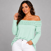 Ruffled Neckline Off Shoulder Long Sleeve Blouse