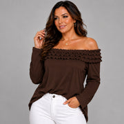 Ruffled Neckline Off Shoulder Long Sleeve Blouse