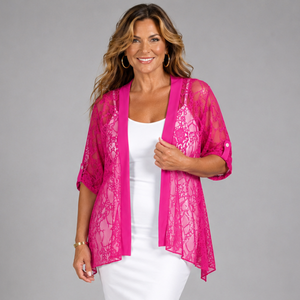 Satin Panel Lace Jacket with Button Sleeves