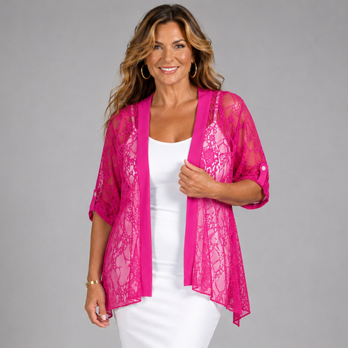 Satin Panel Lace Jacket with Button Sleeves