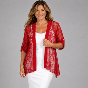 Satin Panel Lace Jacket with Button Sleeves