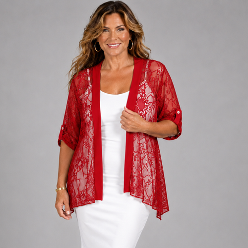 Satin Panel Lace Jacket with Button Sleeves