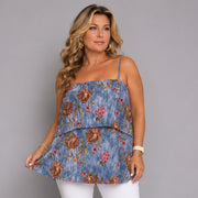 Floral Pleated Strappy Layered Cami Top