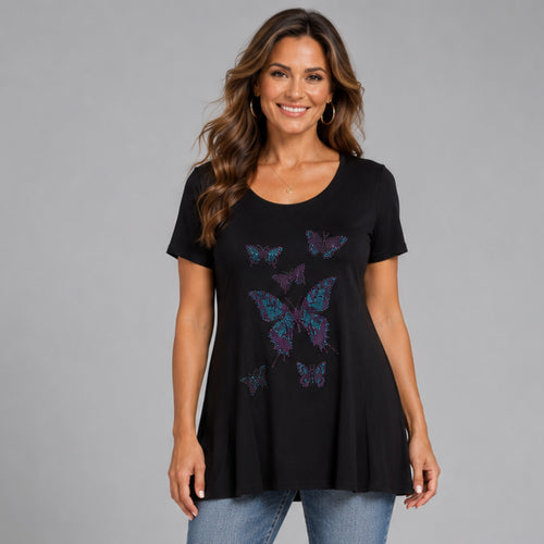 Flared Hem Studded Butterflies Long Top
