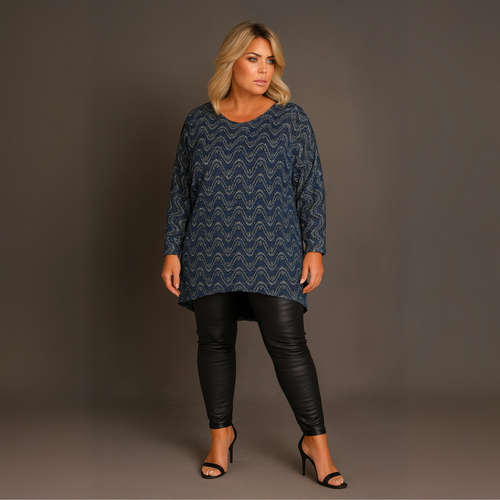Navy Sparkly Swirl Batwing Top