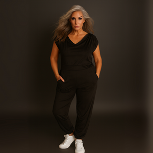 Soft Suedette Cowl Neck Jumpsuit with Pockets