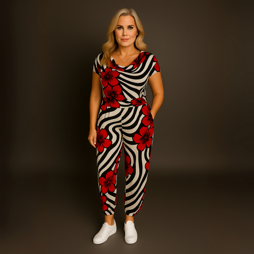 Cowl-Neck Cap-Sleeve Jumpsuit with Side Pockets