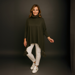 Polo Neck Oversized Jumper with Tassle Detail