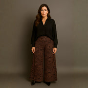 Feature hem wide leg elastic waist palazzo trousers