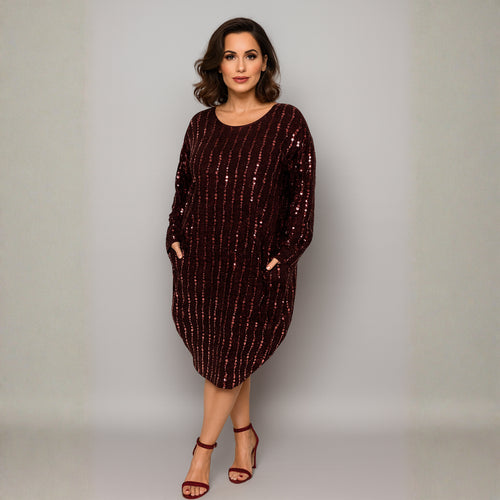 Sparkly Sequin Loose Fitted Dipped Hem Dress