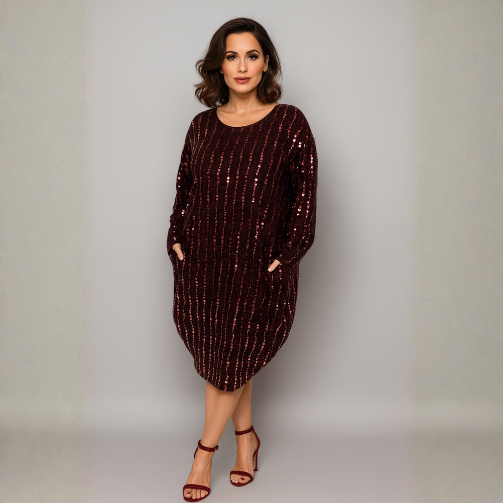 Sparkly Sequin Loose Fitted Dipped Hem Dress