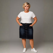 Dark Blue Denim Skirt with Studded Butterfly Pockets