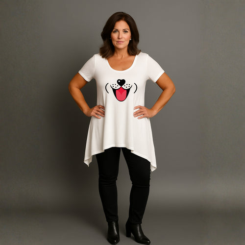 Fun Dog Face Long Length Hanky Hem Swing Top