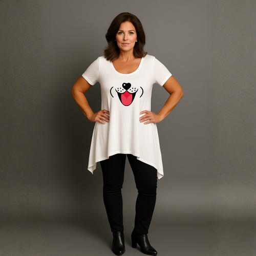 Fun Dog Face Long Length Hanky Hem Swing Top
