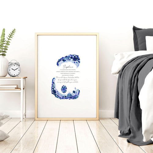 Sapphire Birthstone wall art print
