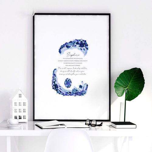 Sapphire Birthstone wall art print
